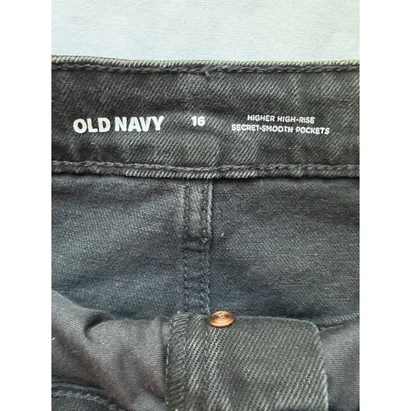 Old Navy Higher High-Rise Denim Midi Skirt Black Button Fly Raw Hem SZ 16 - Picture 3 of 8